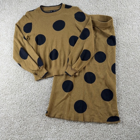 Who What Wear Dresses & Skirts - Who What Wear Womens Small Brown Polka Dot Cotton Sweater Skirt Knit Set
